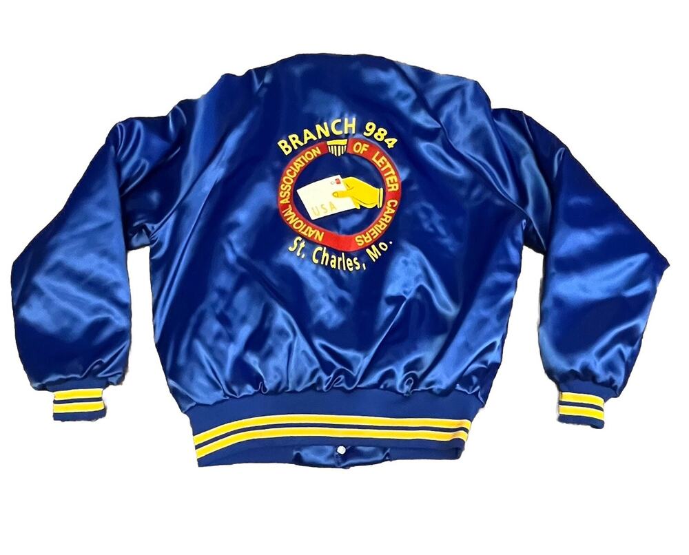 Vintage Postal Workers Union Jacket Blue Satin NALC Size M
